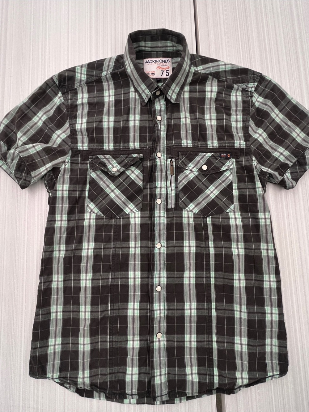 Jack & Jones Temper Plaid Flannel Button-Down Shirt Vintage Y2K Western Snaps
